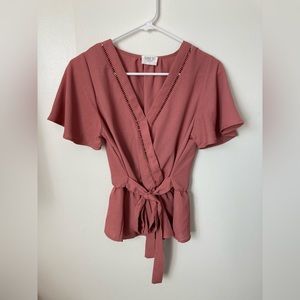 Sienna Sky, Floral Wrap, Flutter-Sleeve Top, Size S, Terracotta, (Women)